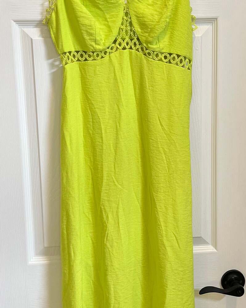 Jonathan Simkhai Sevilla Crochet-Ring Halter Midi Dress in Lime Green